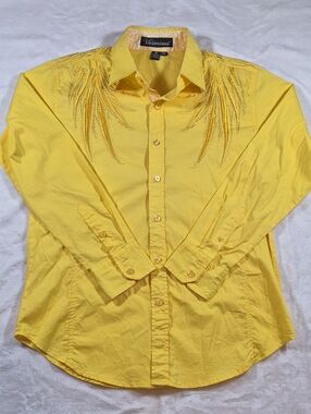 Victorious Men's Yellow Embellished Button-Down Shirt